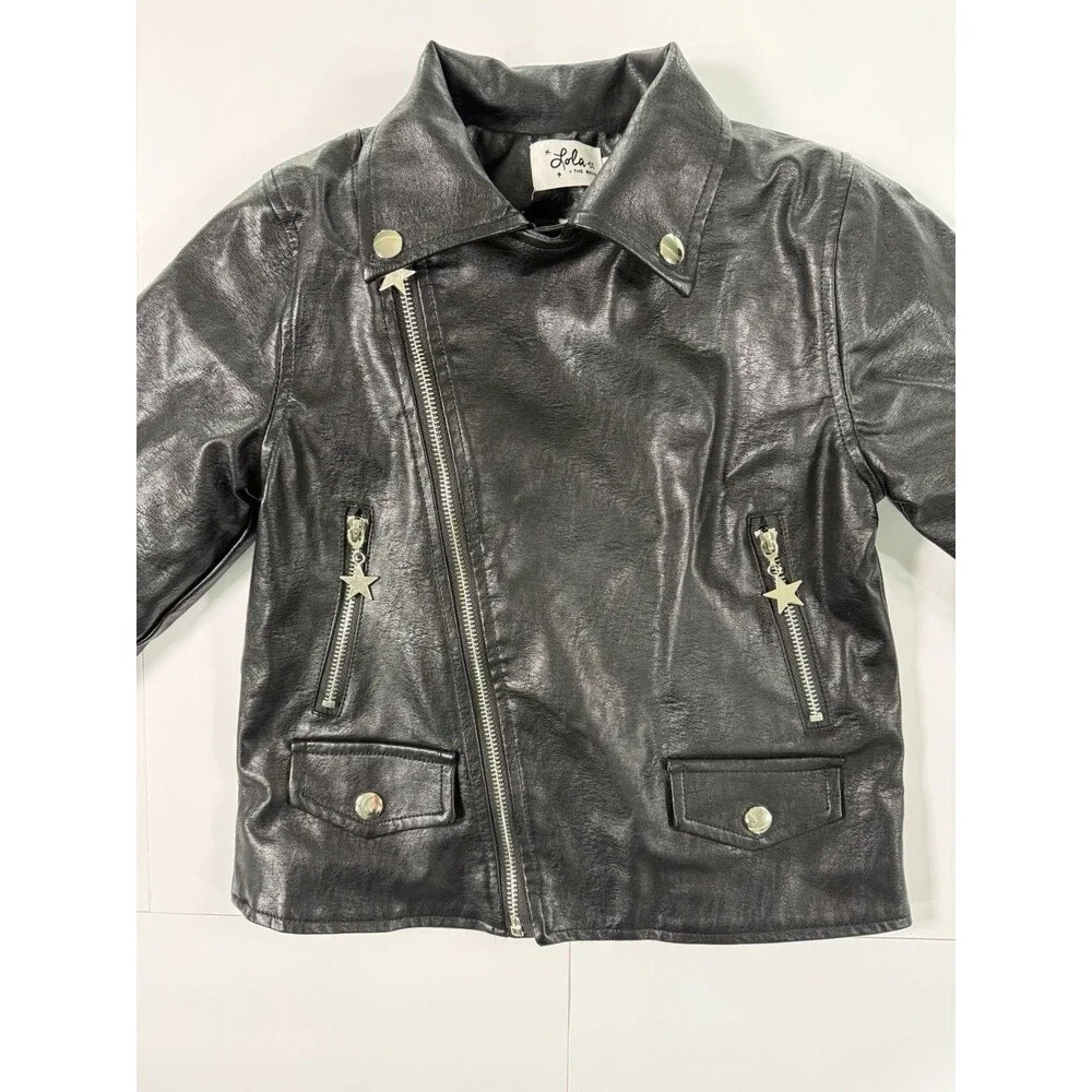 Lola + The Boys Girls Faux Leather Moto Jacket Size 8 Black Rainbow